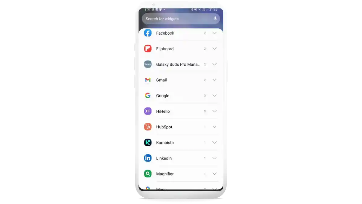 Scroll down until you see HiHello digital business card app widgets for Android